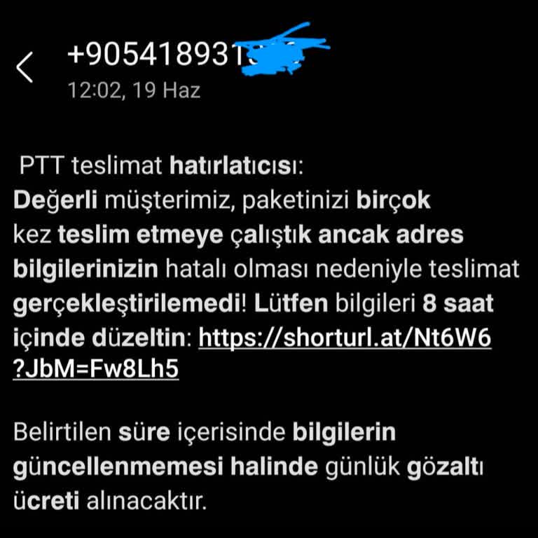 Numaram Kullanılarak PTT Kargo Adına Sahte Mesaj Gönderilmesi