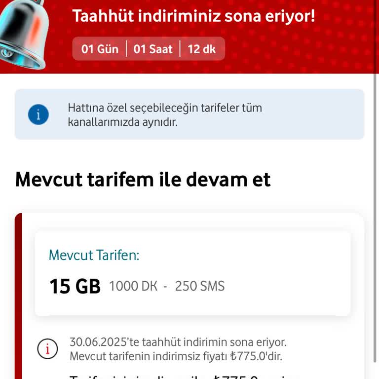 Vodafone Tarife Yenilemede Yüksek Zam ve Hakkaniyetli Teklif Talebi