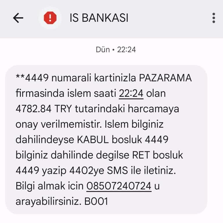Bilgim Dışında Kartımdan Harcama Yapıldı, Doğrulama Kodu Gönderilmedi