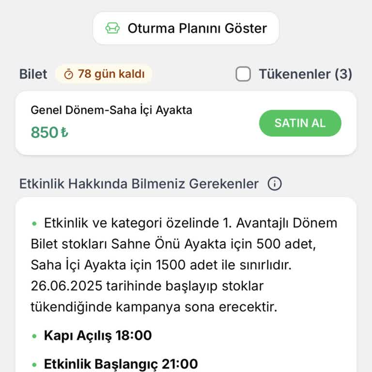 Bilet Alımında Sahne Önü Seçeneği Yanlış Gösterildi, İade Talebim Var