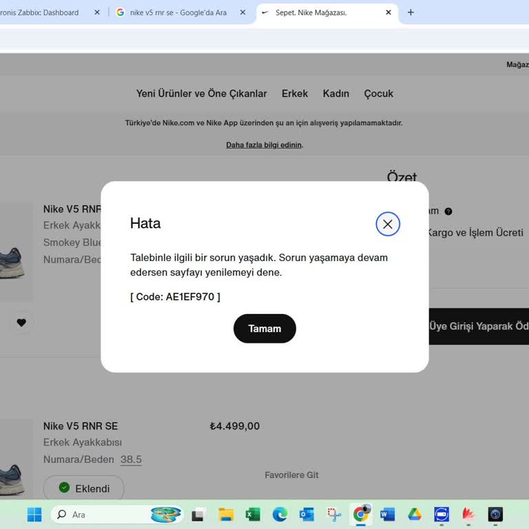 Nike Online Alışverişte Sürekli Hata Kodu Sorunu