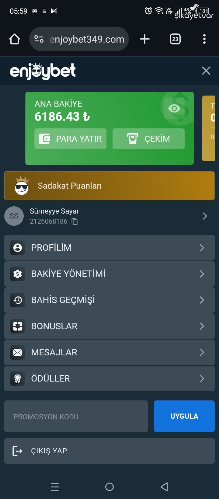 Interfaccia Enjoybet