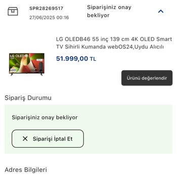 Satışı Onaylanan TV Siparişim Stokta Yok Denilerek İptal Edildi