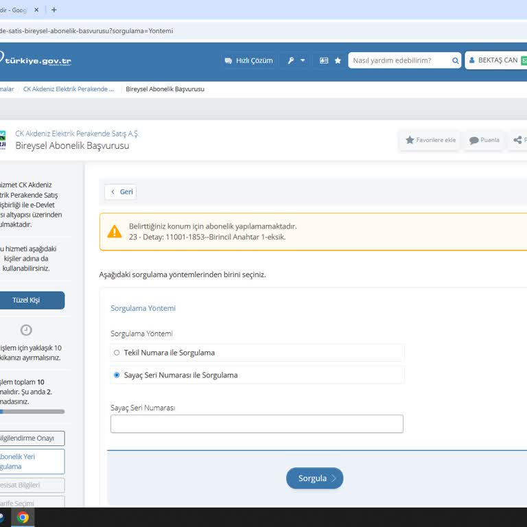 Online Yeni Abonelik Başvurusunda Sayaç Numarası Hatası