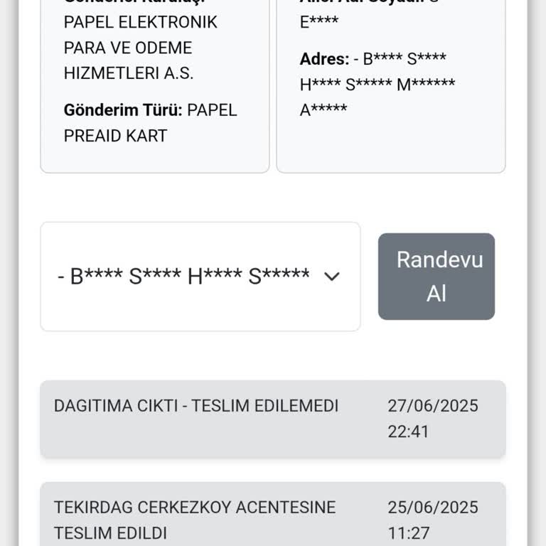 Kuryenet Kart Teslimatı Yapılmadan Teslim Edilemedi Bildirimi