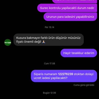 Sipariş Sonrası Stok Sorunu Ve İade Sürecinde Mağduriyet