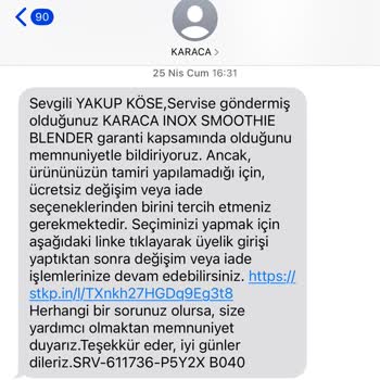 Karaca Blender Değişim Sürecinde Bilgi Eksikliği Ve Teslimat Sorunu