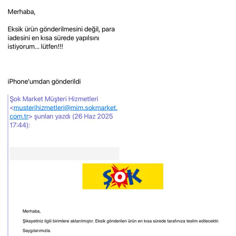 Şok Markette Eksik Ürün Teslimatı Ve Para İadesi Yapılmıyor