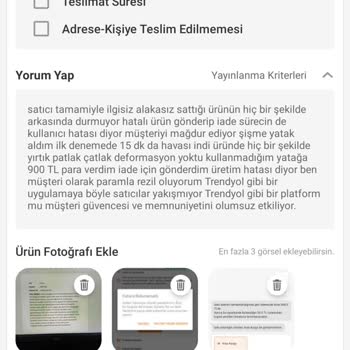 Kamp Yatağı Havası Hemen İndi, İade Kabul Edilmedi