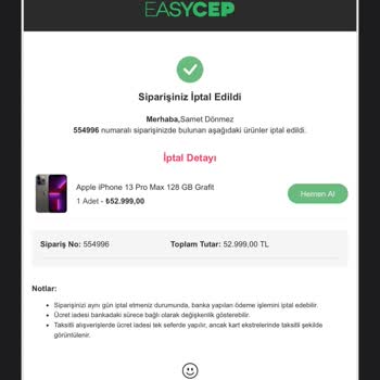 İptal Edilen Siparişimde Para İadesi Hâlâ Yapılmadı