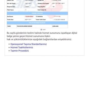Kargomun Eksik Teslim Edilmesi Ve Mağduriyetimin Giderilmemesi