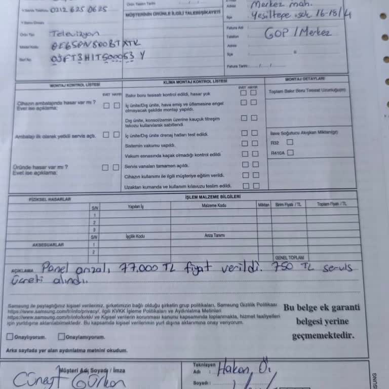 Samsung TV Arızasında Servis Ve Yüksek Tamir Ücreti Mağduriyeti