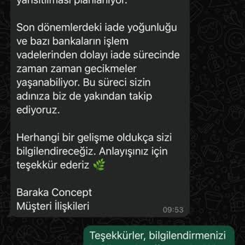 Baraka Concept İade Ücretim Hala Ödenmedi