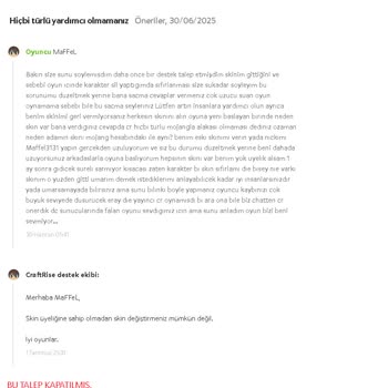 CraftRise Destek Ekibi Sorunlarıma Çözüm Sunmuyor!