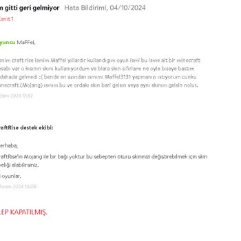 CraftRise Destek Ekibi Sorunlarıma Çözüm Sunmuyor!