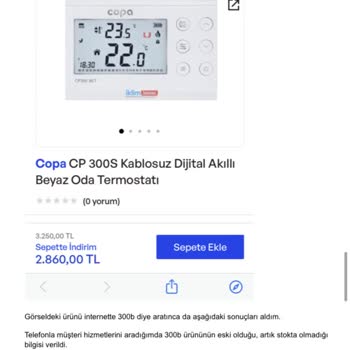 Copa Wi-Fi Özellikli Termostat Yerine Yanlış Ürün Gönderildi, Destek Alamadım