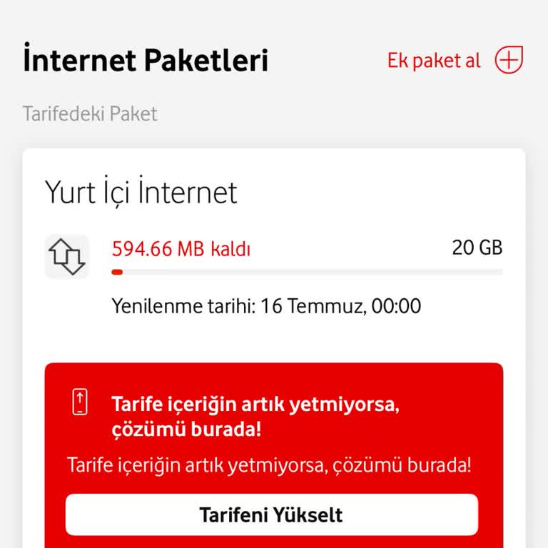 Vodafone'da İnternet Paketim Hızla Tükeniyor, Çözüm Bekliyorum