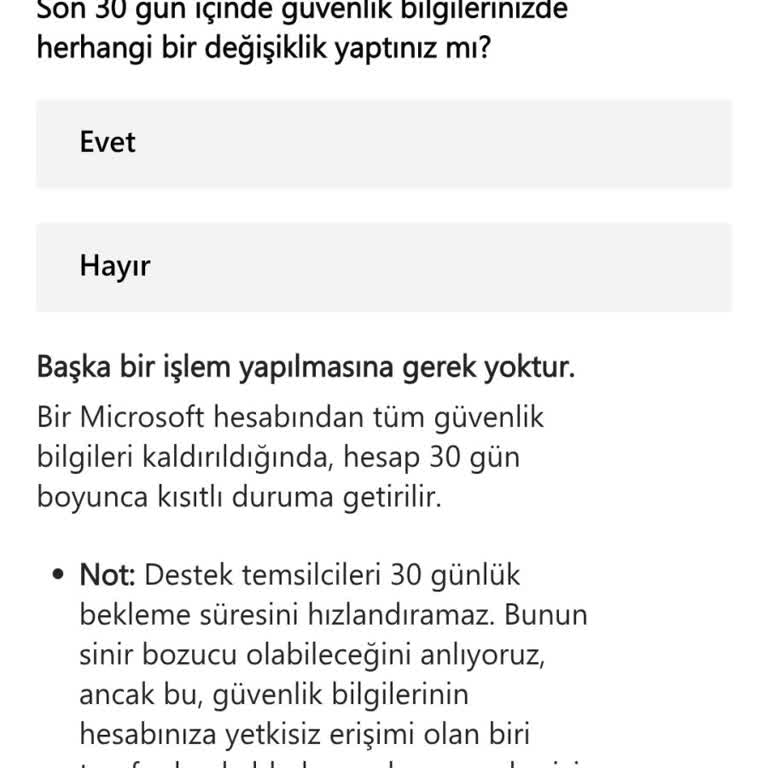 Güvenlik Bilgisi Değişikliği Sonrası Hesabım Kısıtlandı, Erişim Sağlayamıyorum