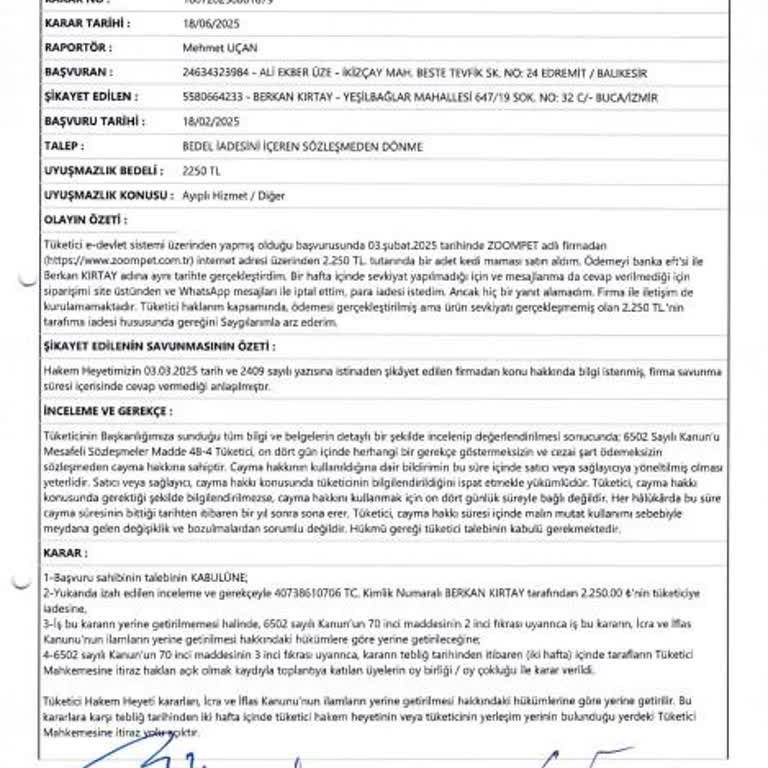 Sipariş Verilen Mama Gönderilmedi, Satıcıya Ulaşılamıyor