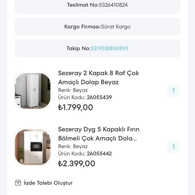 Teslim Edilmeyen Dolap İçin Para İadesi Veya Ürün Talebi