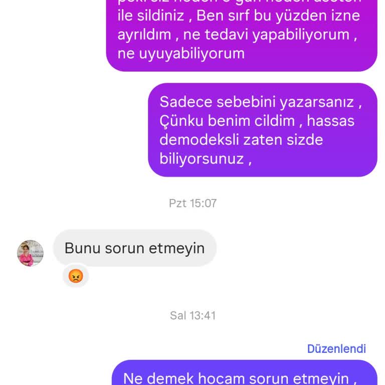 Yüzüme Aseton Sürülmesi Sonrası Artan Kızarıklık Ve İlgisiz Yaklaşım