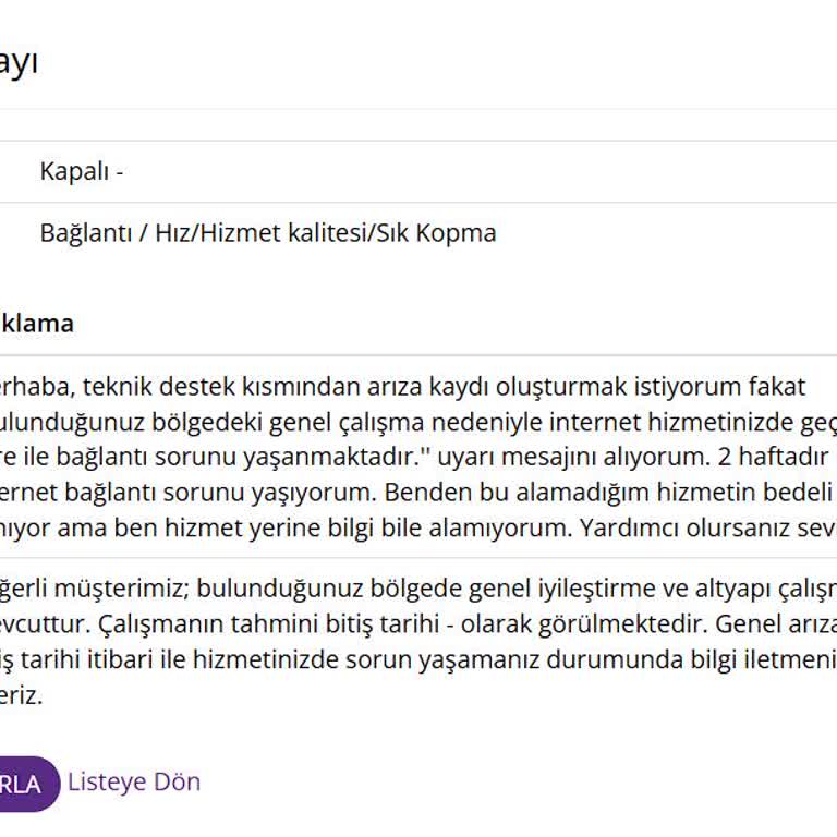 Alt Yapı Çalışması Nedeniyle Uzun Süreli İnternet Bağlantı Sorunu Ve Destek Eksikliği