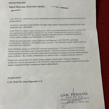 İlk Yıkamada Lekelenen Pantolon İçin LTB'den Tatmin Edici Çözüm Alamadım