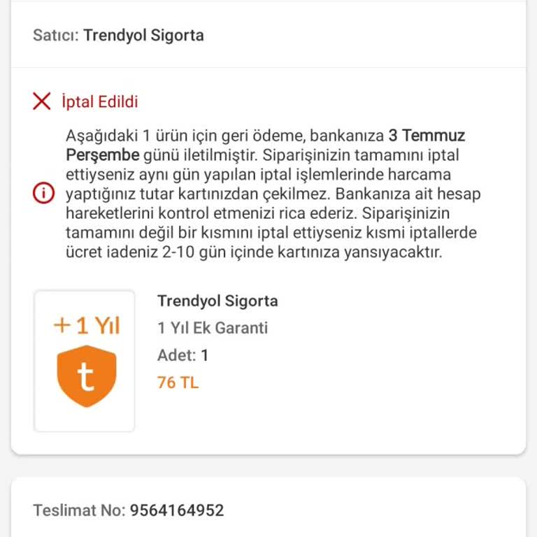 İptal Edilen Siparişin Para İadesi Yapılmadı