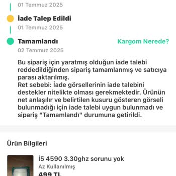 Sipariş Verdiğim İşlemcinin Arızalı Çıkması Ve İade Reddi