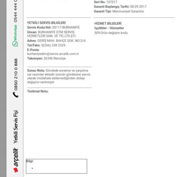 Arçelik Servisinden Fatura Ve Parça Bilgisi Alamıyorum, Yeni Ürün Satmaya Zorluyorlar