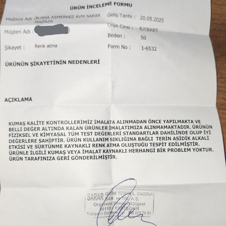 Sarar Ceketimde 5 Ayda Renk Solması: Sorumluluk Müşteriye Yüklendi!