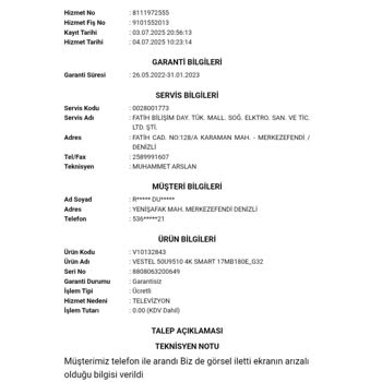 Arızalı Televizyon İçin Yüksek Ücret Talebiyle Mağduriyet