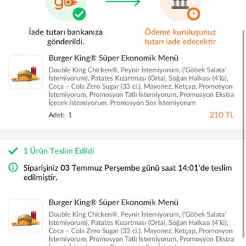 Burger King Güneşli Şubesinden Gelen Bozuk Ürün Nedeniyle Yaşanan Mağduriyet