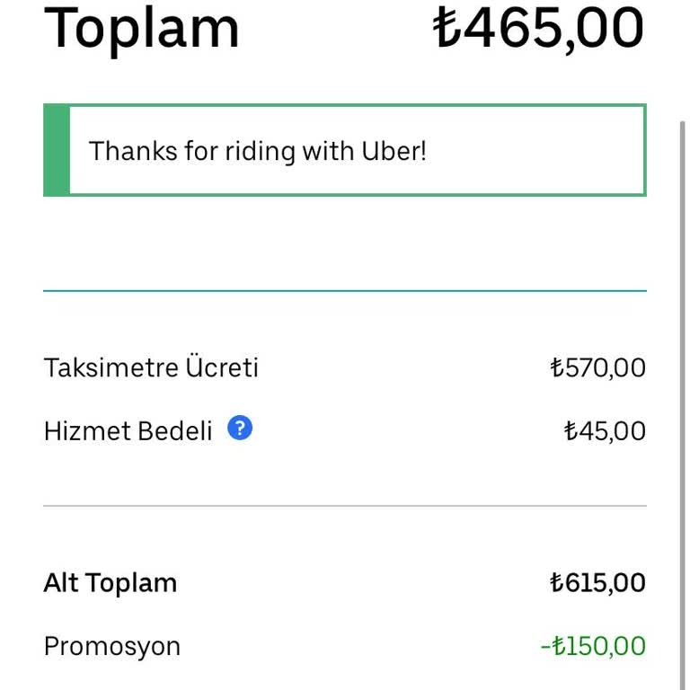 Ich zahlte 688₺ statt 465₺ bei Uber, bitte sofort Rückerstattung!