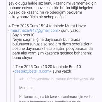 Bets10 Hesabım Haksız Yere Kapandı, Bakiyem İade Edilmiyor