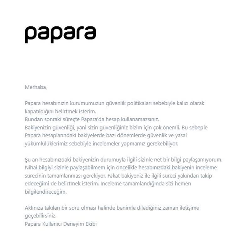 Papara Hesabım Sebepsiz Kapatıldı Param Haftalardır İade Edilmiyor