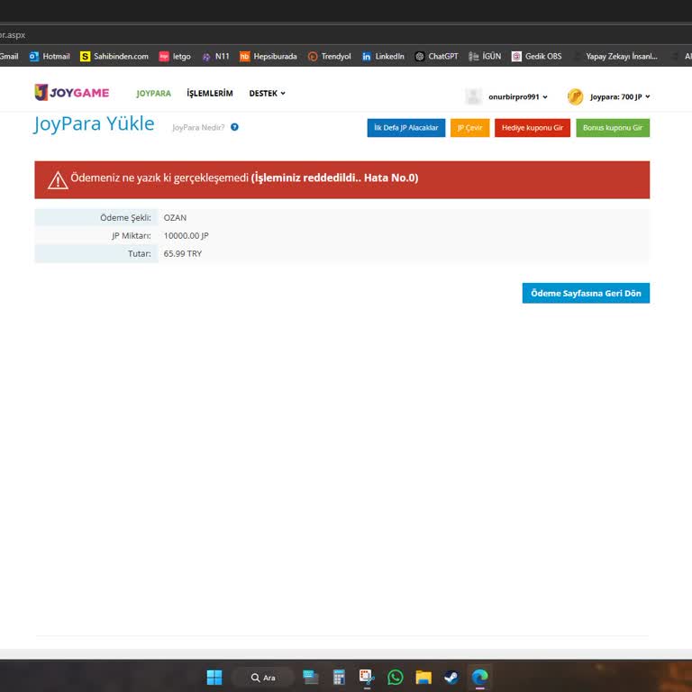 Ödeme Çekildi, Joypara Yüklenmedi: Paramı Geri İstiyorum!