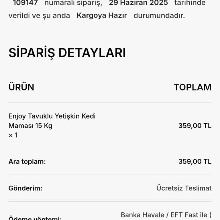 Kedi Maması Siparişim Ulaştırılmadı İletişim Yok