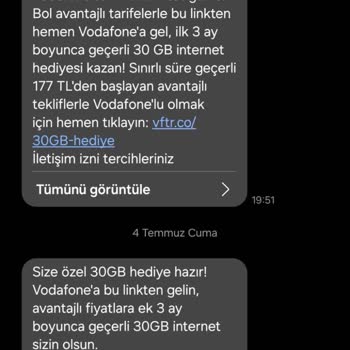 Vodafone İzinsiz Reklam Mesajları Ve İletişim İzinlerinin Kapatılamaması Sorunu