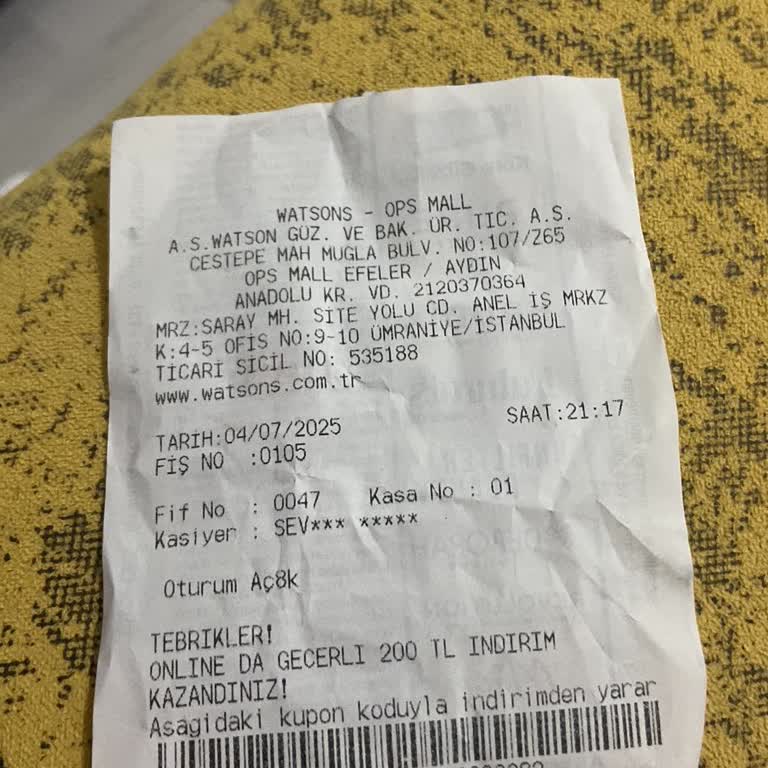 Watsons Mağazasından Aldığım Fişte Kampanya Kodu Eksik Çıktı