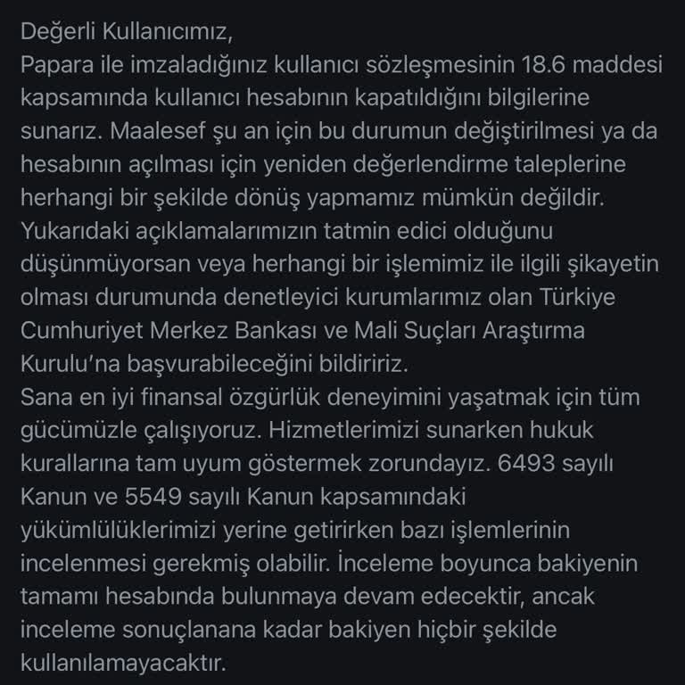 Papara Sebepsiz Hesap Kapatılması Ve Destek Eksikliği