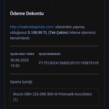 Sipariş Verilen Bosch Kırıcı Matkabın Teslim Edilmemesi Ve İletişimsizlik