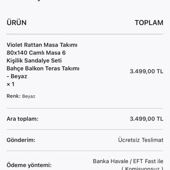 Evsehri.comdan Alınan Masa Sandalye Takımı Teslim Edilmiyor Firma Ulaşılmıyor