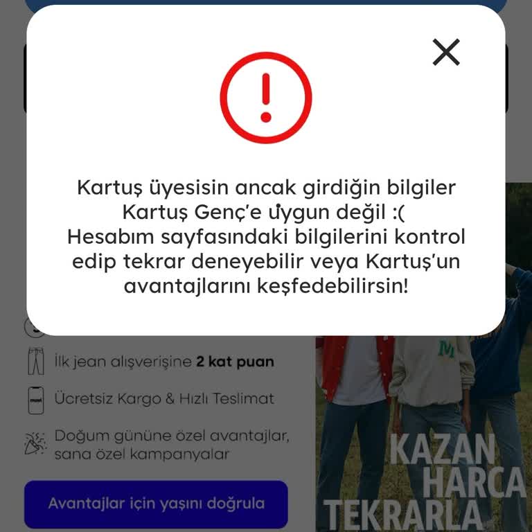 Mavi Genç Kartuş Kart Başvurusunda Kimlik Bilgisi Hatası