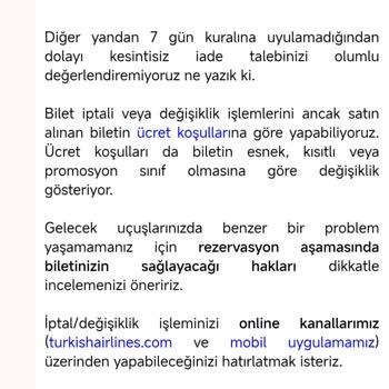 THY'nin 24 Saat İçinde İade Taahhüdünde Eksik Ve Yanıltıcı Bilgilendirme