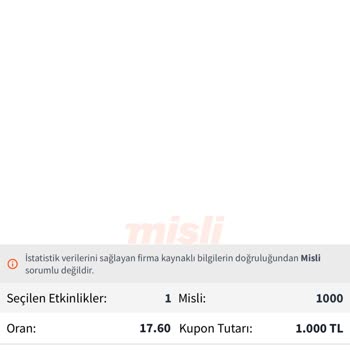 Misli Sistem Hatası Nedeniyle Kazancım Kaybeden Kuponda Görünüyor