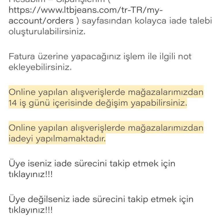 Online Alınan Üründe Mağaza Değişimi Yapılmıyor