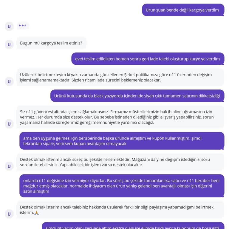 Yanlış Ürün Gönderimi Ve Değişim Talebine Cevap Yok