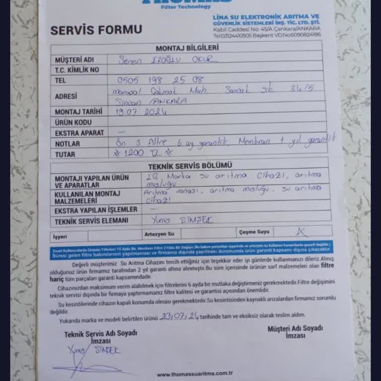 Thomas Filter Teknoloji Arıtıcıdan Kısa Sürede Verim Alamama Ve İletişim Sorunu