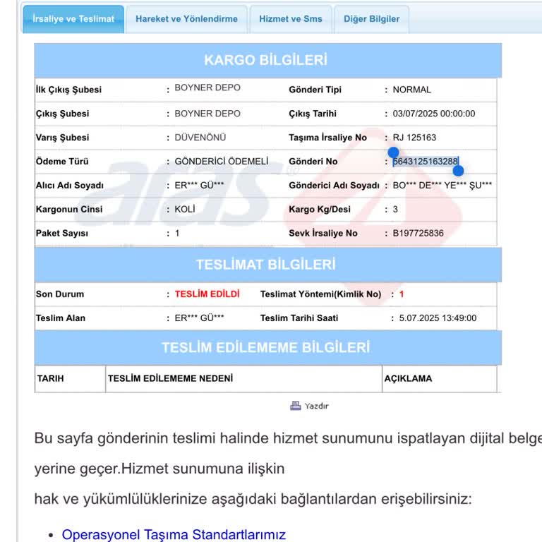 Aras Kargo Kargom Teslim Edilmedi, Bilgilendirme ve Teslimat Sürecinde Sorun Yaşadım